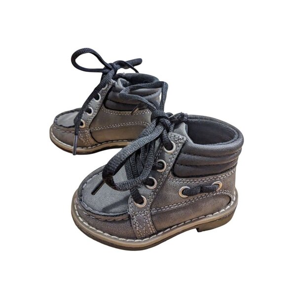 The Childrens Place Toddler Boys Size 4 Gray Winter Boots Lace Up Shoes - Picture 4 of 8